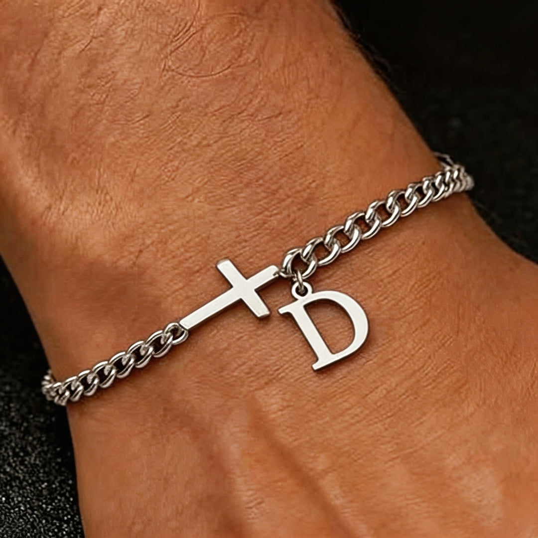 Christianartworkshop Bracciale con croce e lettera a catena: emblema personalizzato di incrollabile fede celeste - D - image 5