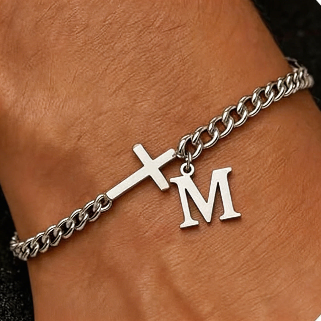 Christianartworkshop Bracciale con croce e lettera a catena: emblema personalizzato di incrollabile fede celeste - M - image 14