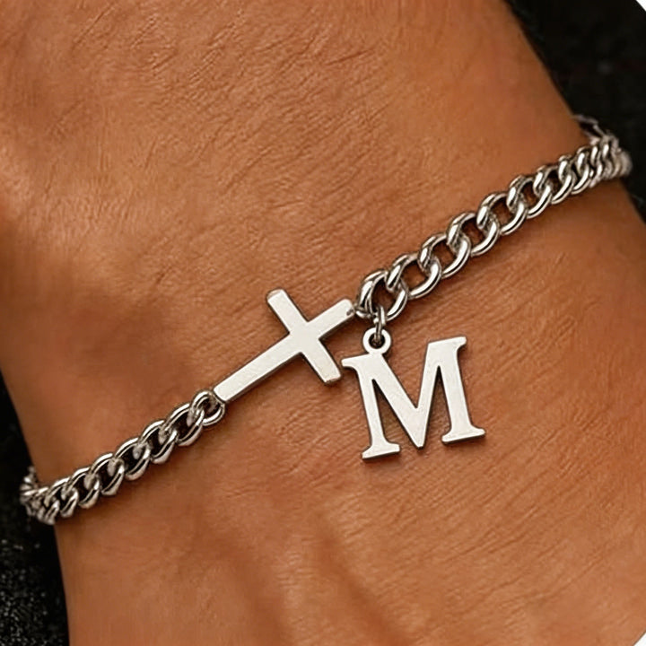 Christianartworkshop Bracciale con croce e lettera a catena: emblema personalizzato di incrollabile fede celeste - M - image 14