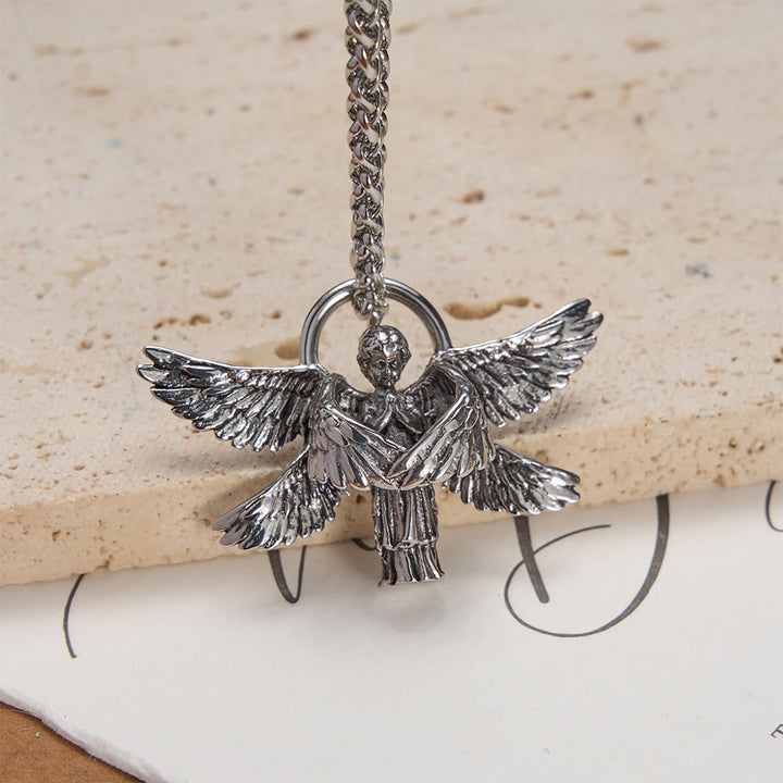 Christianartworkshop Collana con ciondolo a forma di angelo serafino a sei ali: emblema senza tempo di dolce protezione celeste. - Argento - image 0