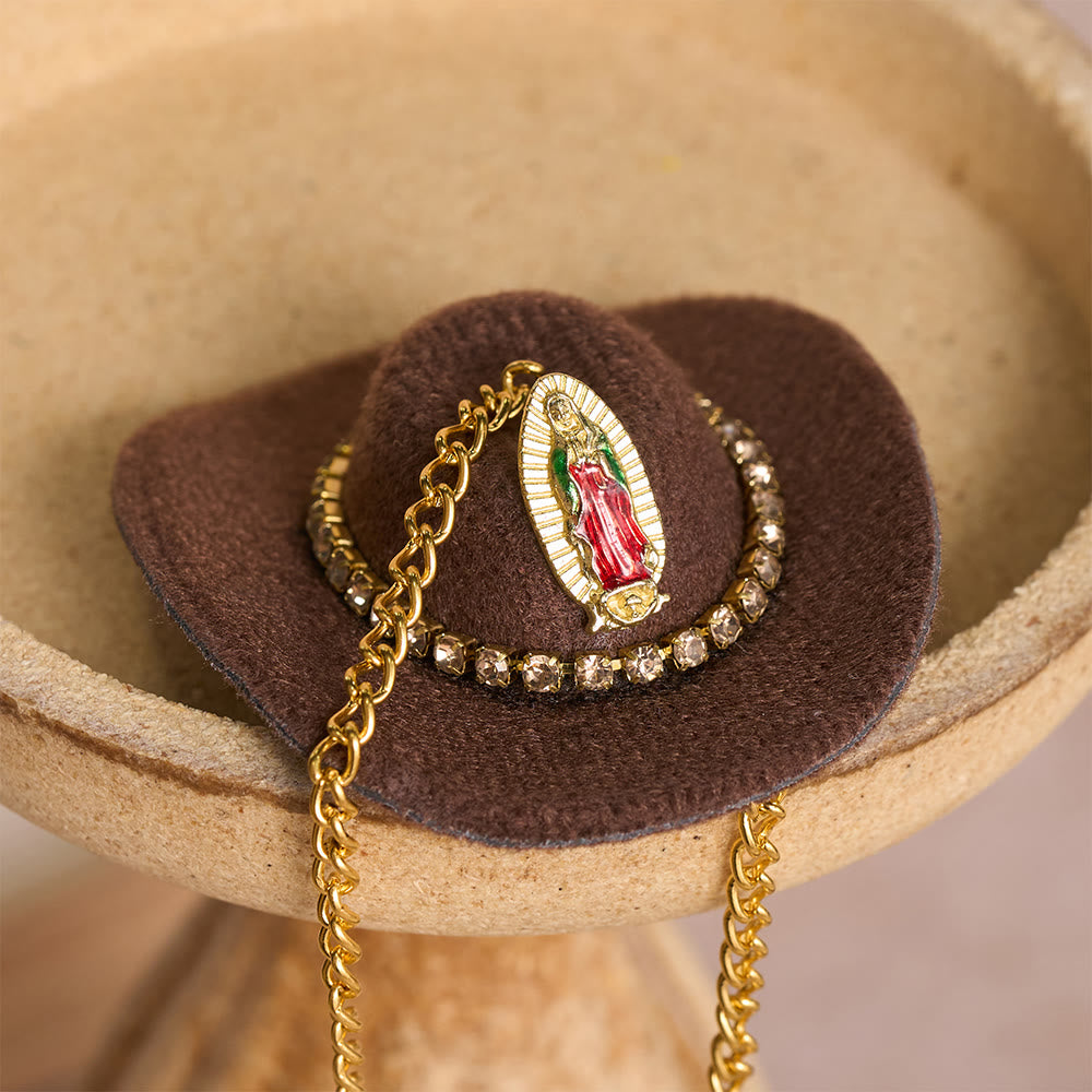 Christianartworkshop Mini cappello da cowboy, croce di cristallo della Madonna, ornamento per auto: un promemoria della misericordiosa protezione divina in ogni viaggio - image 7