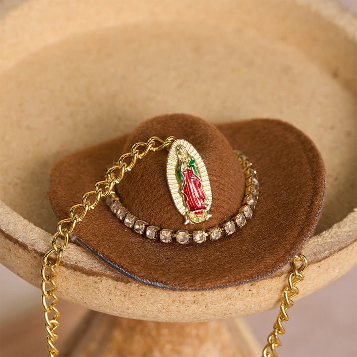 Mini cappello da cowboy Christianartworkshop , croce di cristallo della Madonna, ornamento per auto: un promemoria della misericordiosa protezione divina in ogni viaggio - image 3