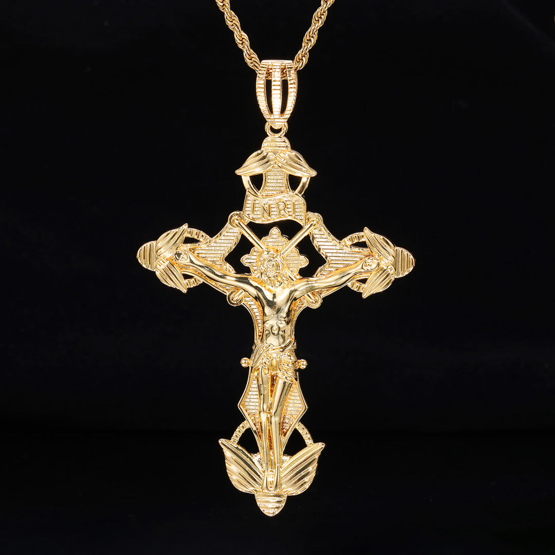 Christianartworkshop Collana con catena a corda e crocifisso alato finemente intagliato: un grazioso simbolo di dolce misericordia celeste. - D'oro - image 0