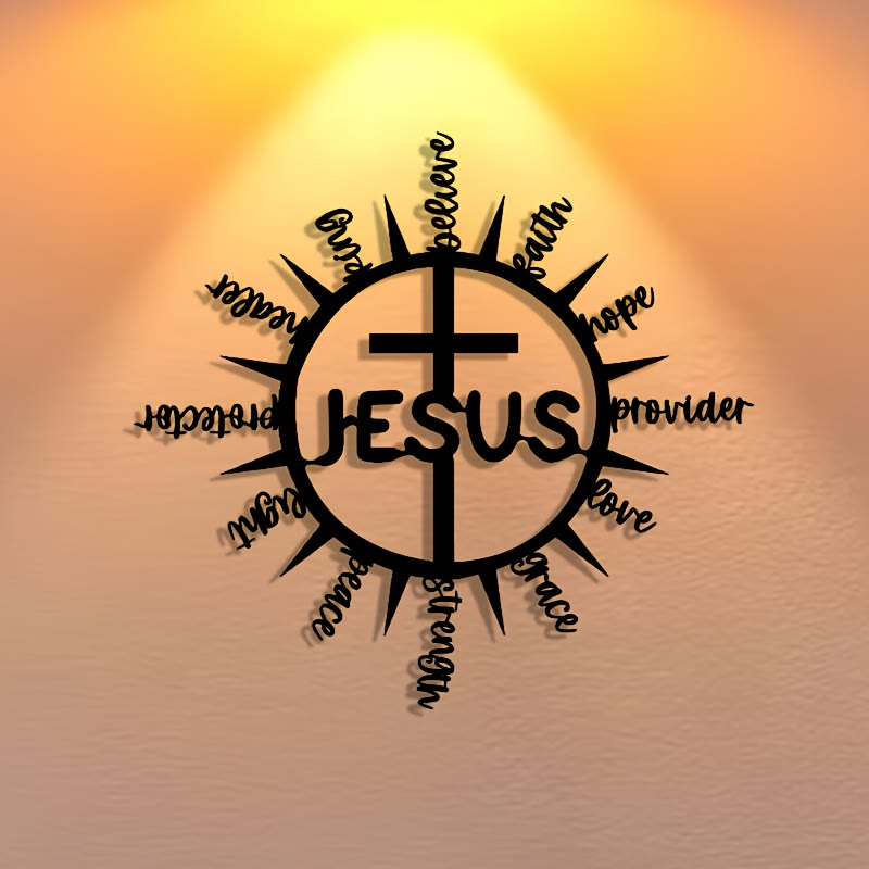 Christianartworkshop Cornice a raggiera con croce in metallo con la scritta "JESUS ​​Blessing Words": un grazioso simbolo della multiforme misericordia celeste. - image 0