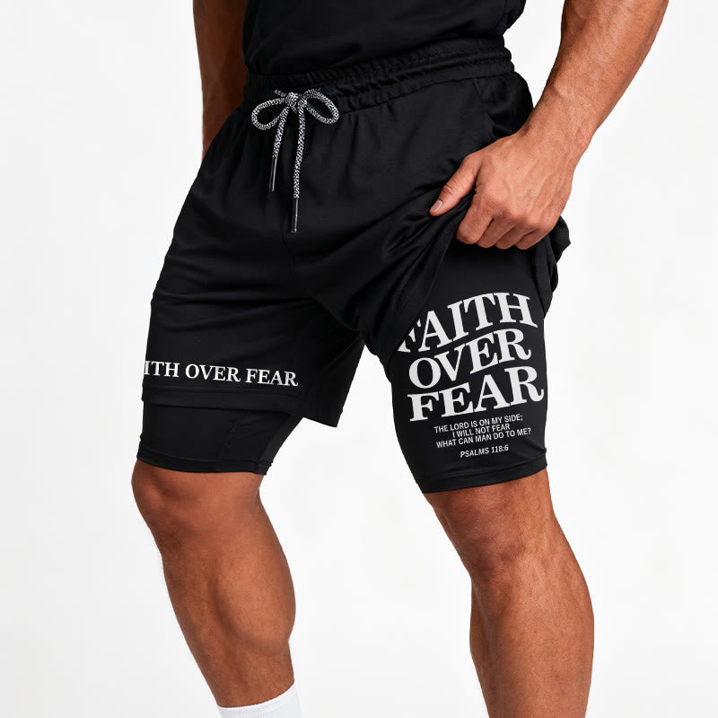 Christianartworkshop Pantaloncini con coulisse con scritta "Faith Over Fear" e versetto coordinato del Salmo 118:6. - image 16