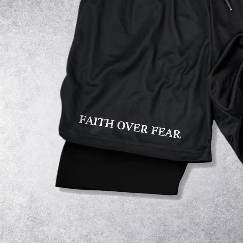 Christianartworkshop Pantaloncini con coulisse con scritta "Faith Over Fear" e versetto coordinato del Salmo 118:6. - image 11
