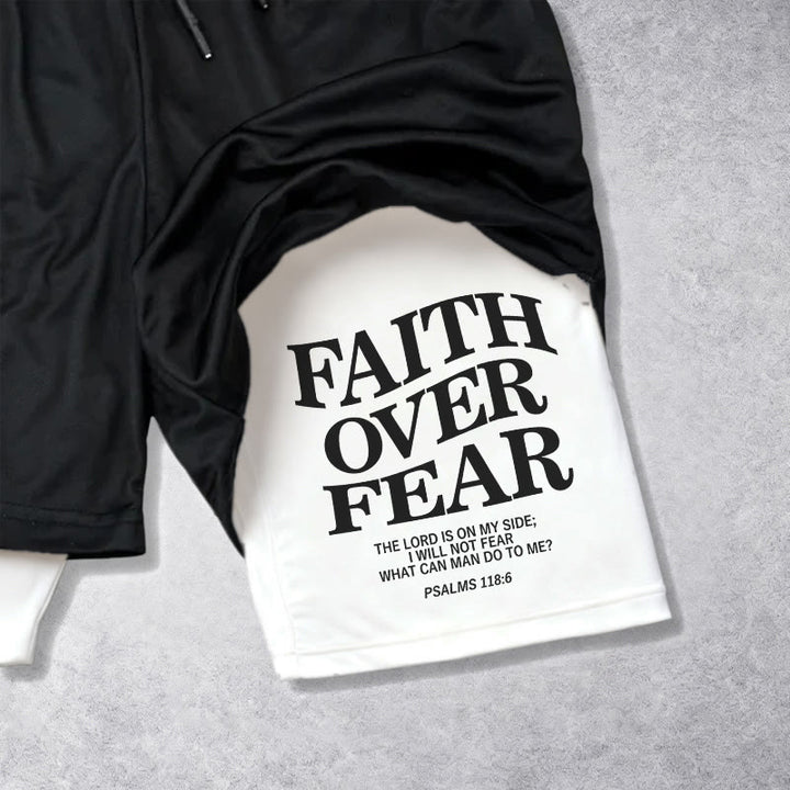 Christianartworkshop Pantaloncini con coulisse con scritta "Faith Over Fear" e versetto coordinato del Salmo 118:6. - image 3