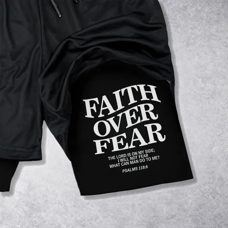 Christianartworkshop Pantaloncini con coulisse con scritta "Faith Over Fear" e versetto coordinato del Salmo 118:6. - image 12