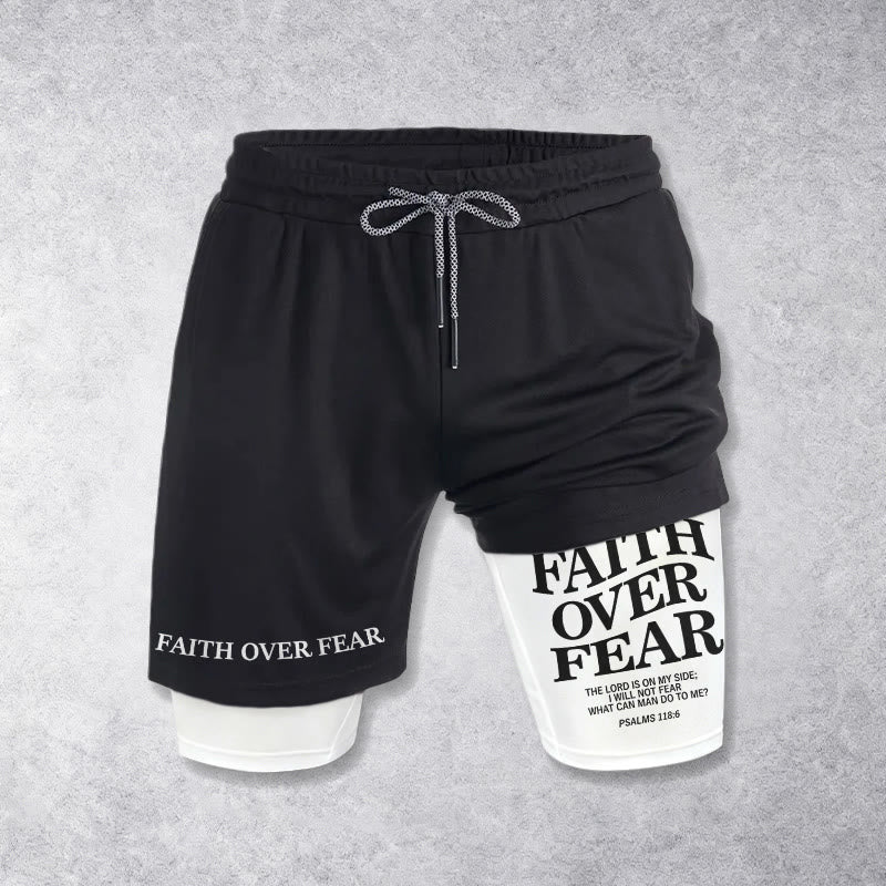 Christianartworkshop Pantaloncini con coulisse con scritta "Faith Over Fear" e versetto coordinato del Salmo 118:6. - image 1