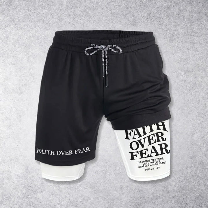 Christianartworkshop Pantaloncini con coulisse con scritta "Faith Over Fear" e versetto coordinato del Salmo 118:6. - image 1
