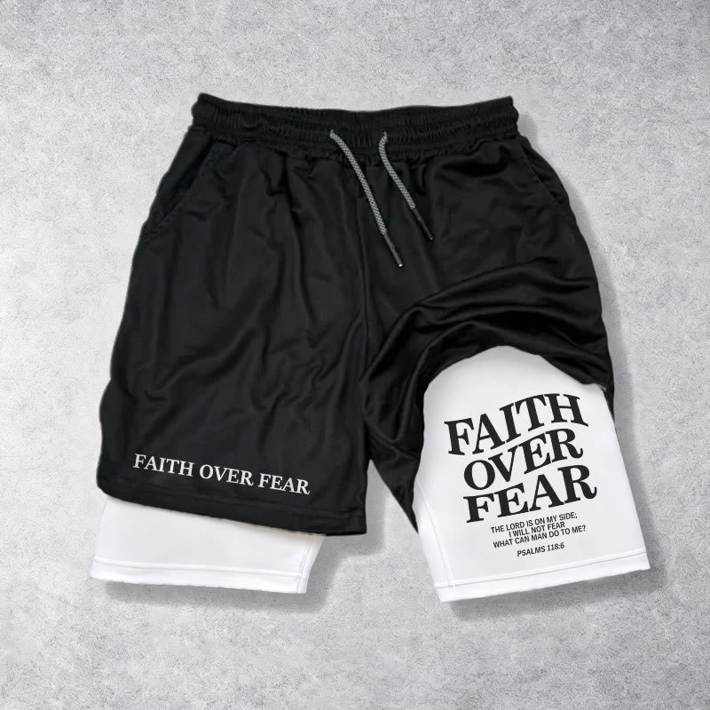 Christianartworkshop Pantaloncini con coulisse con scritta "Faith Over Fear" e versetto coordinato del Salmo 118:6. - Bianco - 3XL - image 0