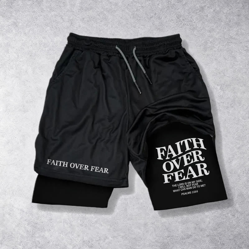 Christianartworkshop Pantaloncini con coulisse con scritta "Faith Over Fear" e versetto coordinato del Salmo 118:6. - Nero - 3XL - image 9