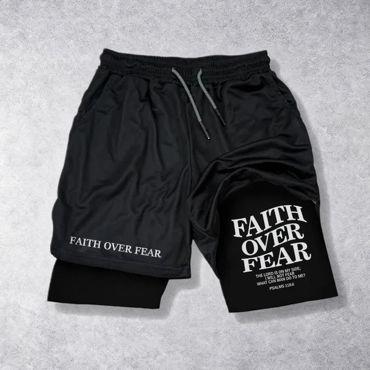 Christianartworkshop Pantaloncini con coulisse con scritta "Faith Over Fear" e versetto coordinato del Salmo 118:6. - Nero - 3XL - image 9