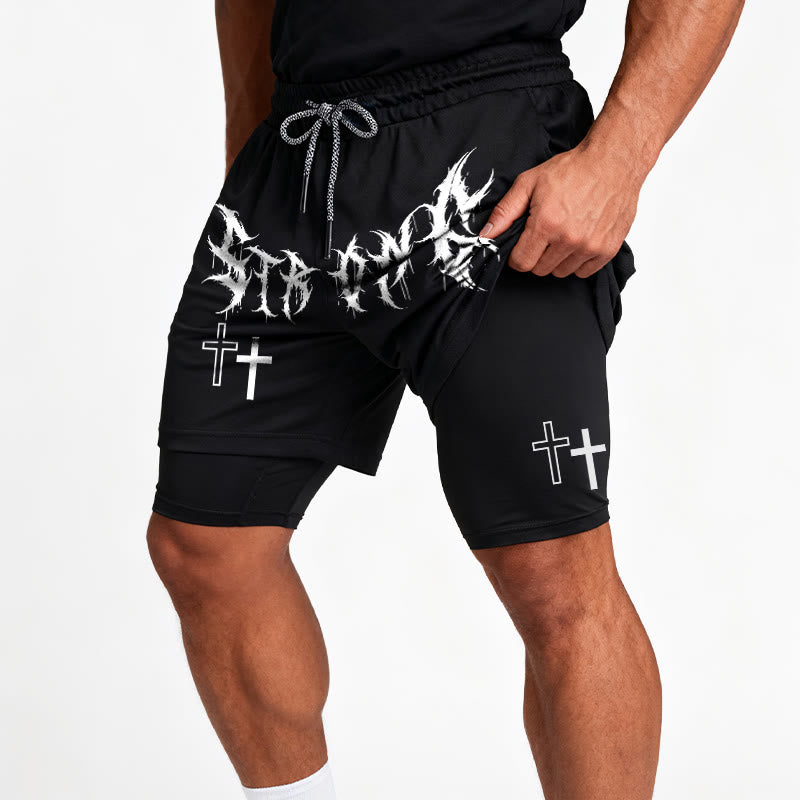 Christianartworkshop Pantaloncini Faith con coulisse e doppia croce in carattere gotico forte e deciso, stampa doppia abbinata. - image 16