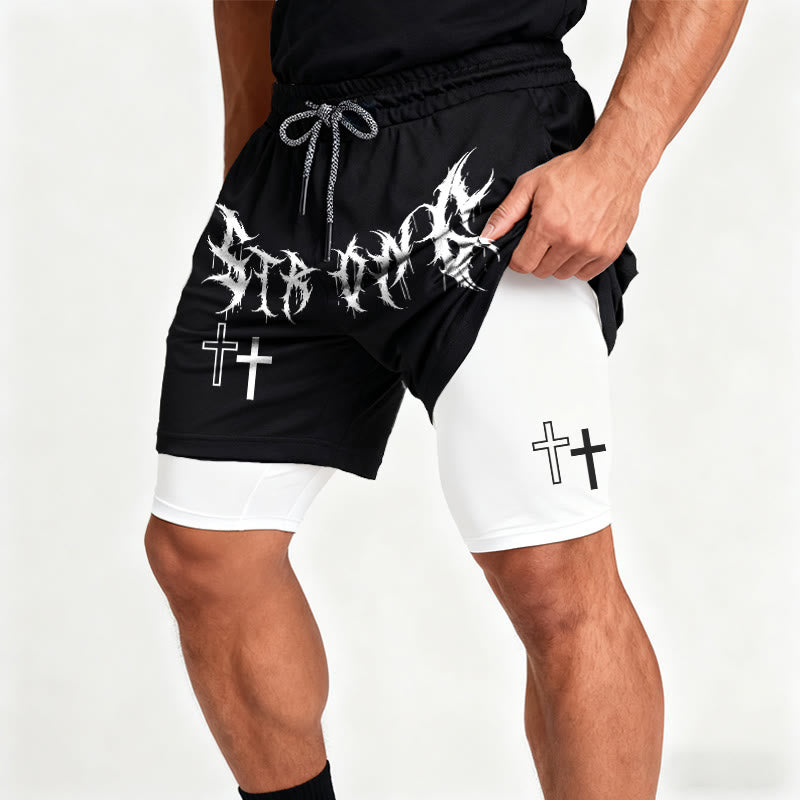 Christianartworkshop Pantaloncini Faith con coulisse e doppia croce in carattere gotico forte e deciso, stampa doppia abbinata. - image 7