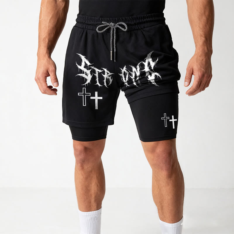 Christianartworkshop Pantaloncini Faith con coulisse e doppia croce in carattere gotico forte e deciso, stampa doppia abbinata. - image 17