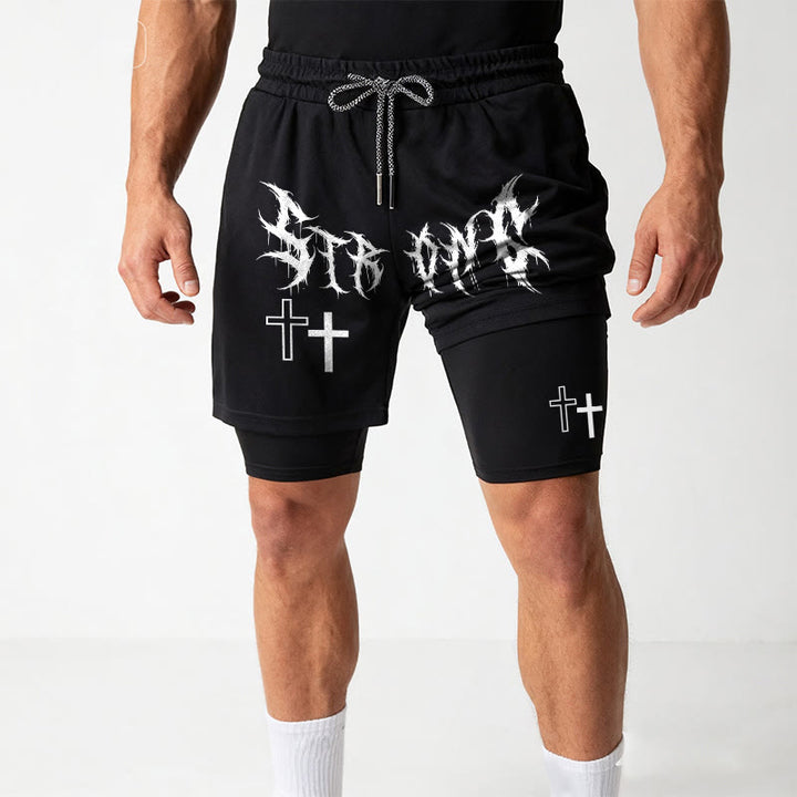 Christianartworkshop Pantaloncini Faith con coulisse e doppia croce in carattere gotico forte e deciso, stampa doppia abbinata. - image 17