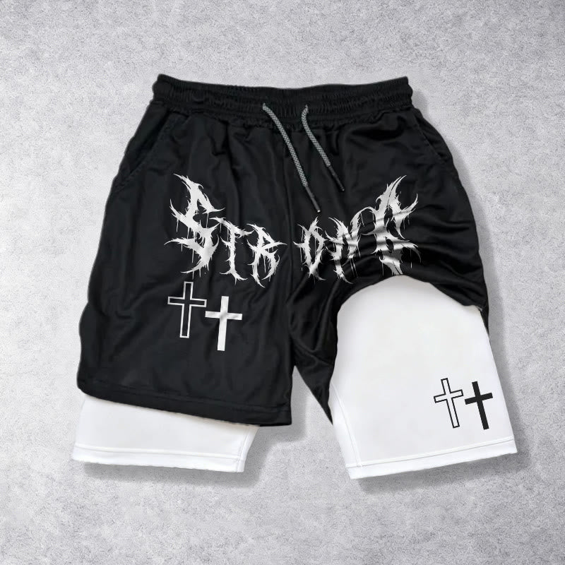Christianartworkshop Pantaloncini Faith con coulisse e doppia croce in carattere gotico forte e deciso, stampa doppia abbinata. - Bianco - 3XL - image 0