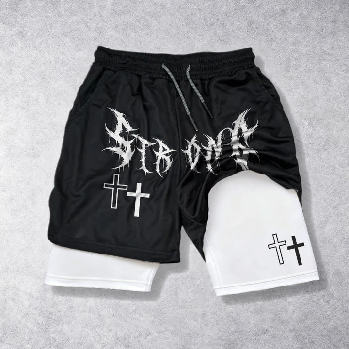 Christianartworkshop Pantaloncini Faith con coulisse e doppia croce in carattere gotico forte e deciso, stampa doppia abbinata. - Bianco - 3XL - image 0