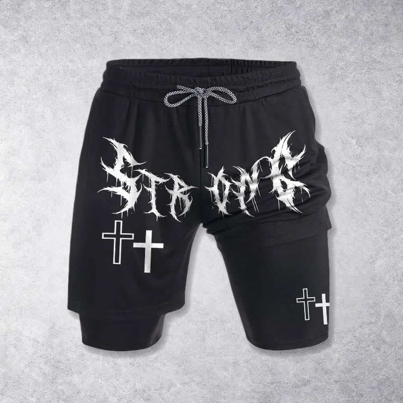 Christianartworkshop Pantaloncini Faith con coulisse e doppia croce in carattere gotico forte e deciso, stampa doppia abbinata. - image 10