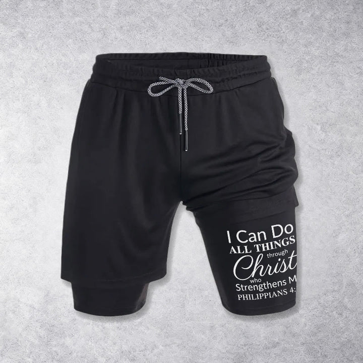 Christianartworkshop Senza tempo Posso fare ogni cosa in Cristo Versetto completo Pantaloncini sportivi a doppio strato con coulisse Fede - image 10
