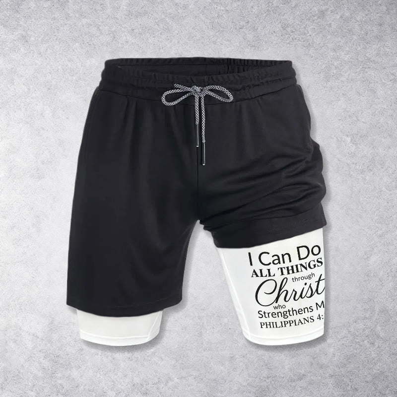 Christianartworkshop Senza tempo Posso fare ogni cosa in Cristo Versetto completo Pantaloncini sportivi a doppio strato con coulisse Fede - image 1