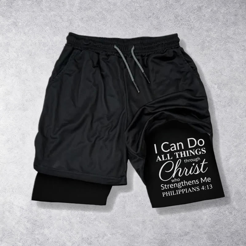 Christianartworkshop Senza tempo Posso fare ogni cosa in Cristo Versetto completo Pantaloncini sportivi a doppio strato con coulisse Fede - Nero - 3XL - image 9