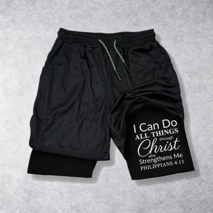 Christianartworkshop Senza tempo Posso fare ogni cosa in Cristo Versetto completo Pantaloncini sportivi a doppio strato con coulisse Fede - Nero - 3XL - image 9