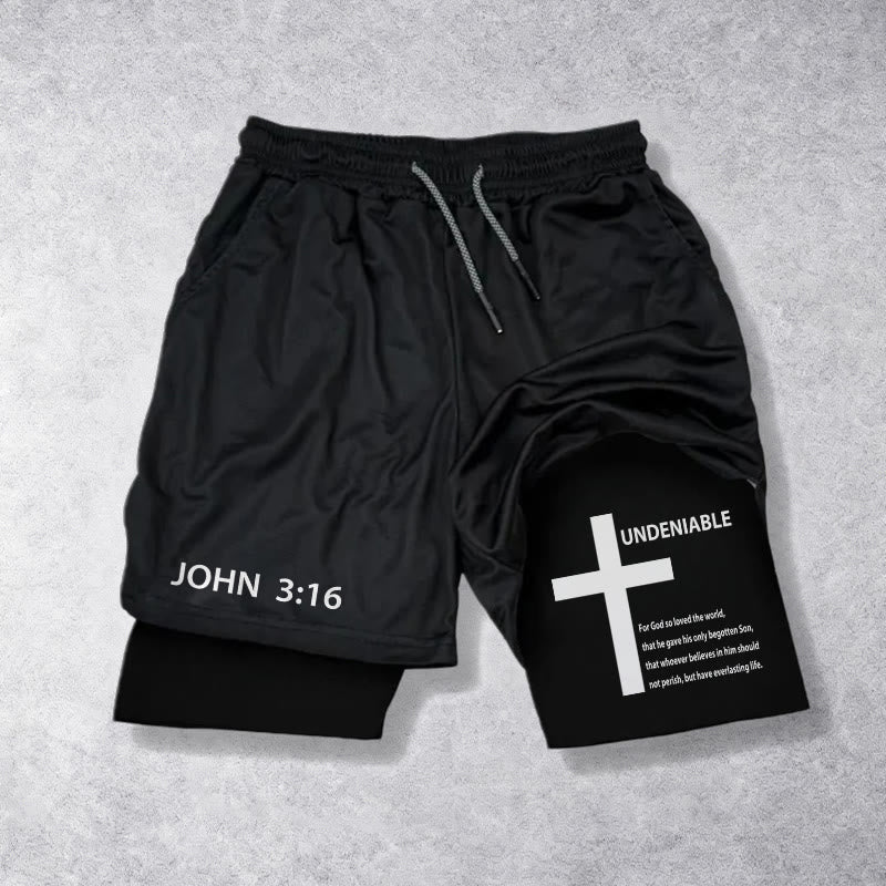 Christianartworkshop Giovanni 3:16 Croce esterna innegabile Versetto completo Pantaloncini della fede a due strati interni con coulisse - Nero - 3XL - image 9