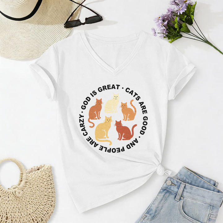 Christianartworkshop Divertente maglietta casual con scollo a V per amanti dei gatti cristiani con slogan circolare e stampa di un gruppo di gattini in diverse tonalità. - Bianco - 2XL - image 20