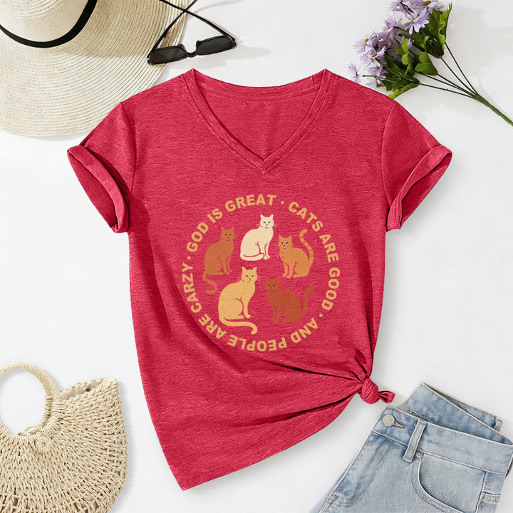 Christianartworkshop Divertente maglietta casual con scollo a V per amanti dei gatti cristiani con slogan circolare e stampa di un gruppo di gattini in diverse tonalità. - Rosso - 2XL - image 8