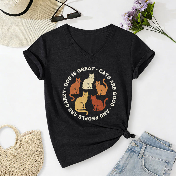 Christianartworkshop Divertente maglietta casual con scollo a V per amanti dei gatti cristiani con slogan circolare e stampa di un gruppo di gattini in diverse tonalità. - Nero - 2XL - image 14