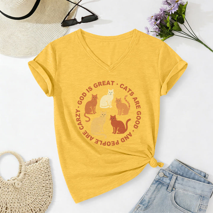 Christianartworkshop Divertente maglietta casual con scollo a V per amanti dei gatti cristiani con slogan circolare e stampa di un gruppo di gattini in diverse tonalità. - Giallo - 2XL - image 16