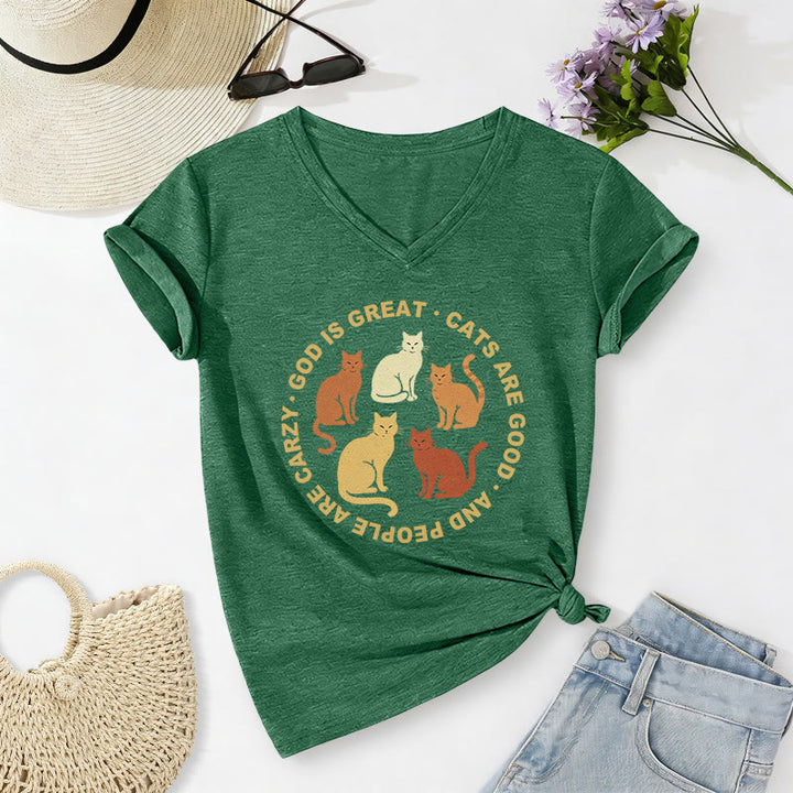 Christianartworkshop Divertente maglietta casual con scollo a V per amanti dei gatti cristiani con slogan circolare e stampa di un gruppo di gattini in diverse tonalità. - Verde scuro - 2XL - image 24