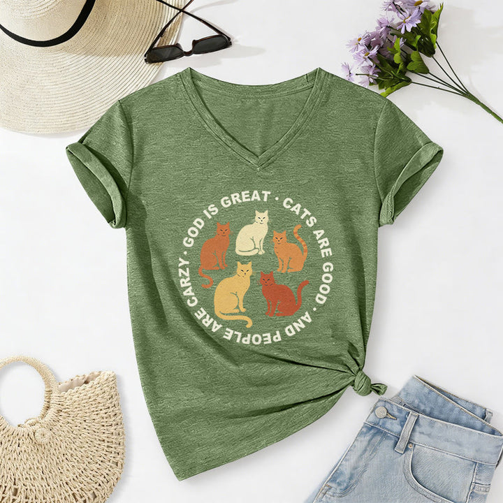 Christianartworkshop Divertente maglietta casual con scollo a V per amanti dei gatti cristiani con slogan circolare e stampa di un gruppo di gattini in diverse tonalità. - Verde oliva - 2XL - image 18