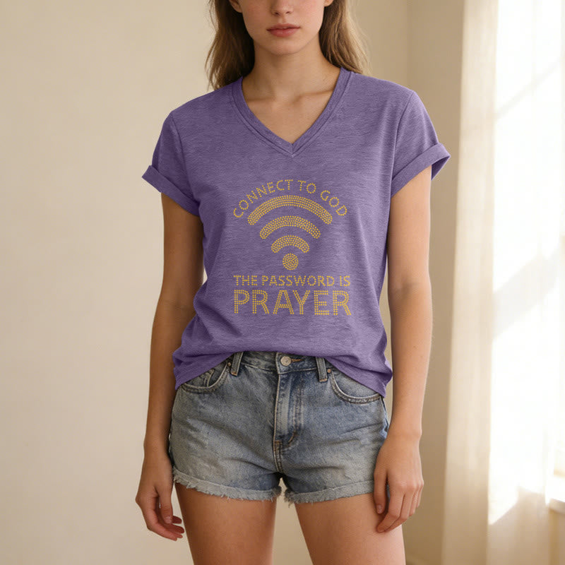 Christianartworkshop Connettiti a Dio Simbolo Wifi La password è Preghiera Fede Grafica Casual T-shirt con scollo a V. - image 7
