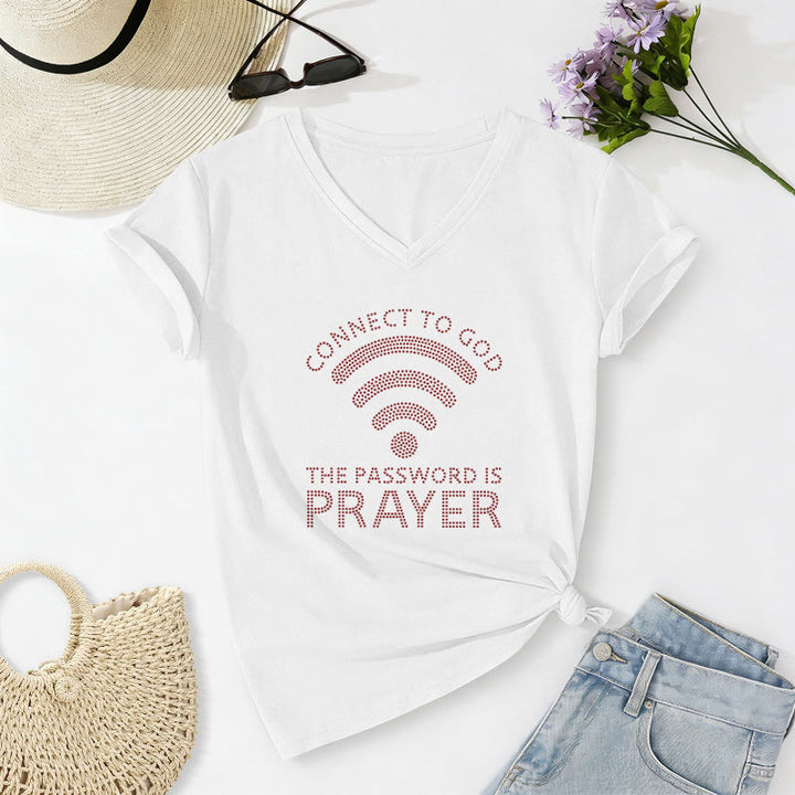 Christianartworkshop Connettiti a Dio Simbolo Wifi La password è Preghiera Fede Grafica Casual T-shirt con scollo a V. - Bianco - 2XL - image 20