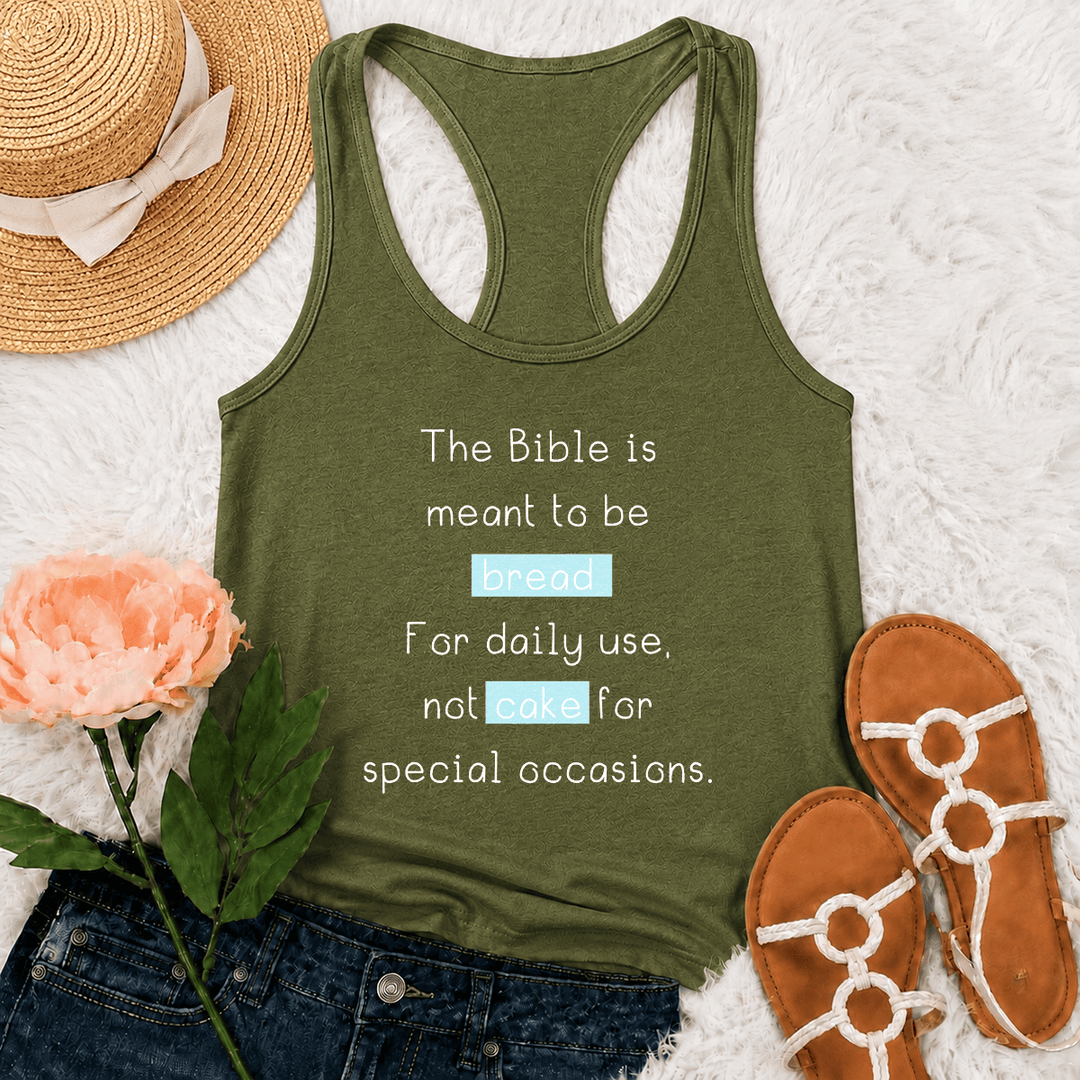 Christianartworkshop Matteo 4:4 Pane Torta Citazione Biblica Quotidiana sulla Fede Canotta Racerback - Verde militare - 2XL - image 18