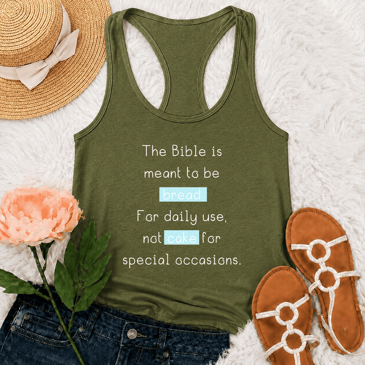 Christianartworkshop Matteo 4:4 Pane Torta Citazione Biblica Quotidiana sulla Fede Canotta Racerback - Verde militare - 2XL - image 18