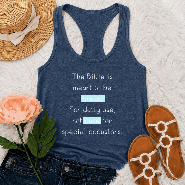 Christianartworkshop Matteo 4:4 Pane Torta Citazione Biblica Quotidiana sulla Fede Canotta Racerback - Blu navy - 2XL - image 0
