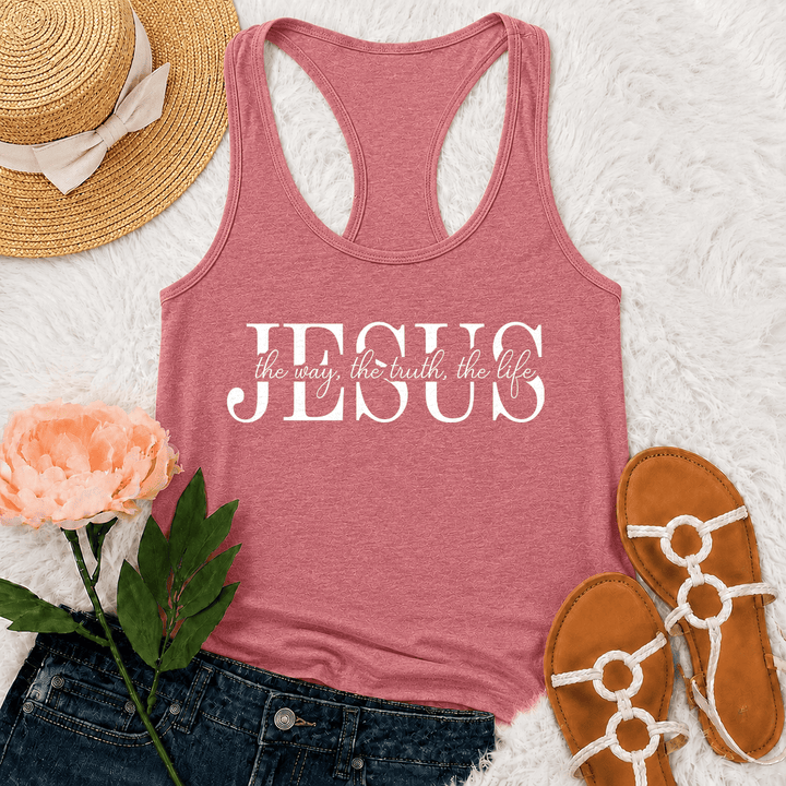 Christianartworkshop Gesù La Via La Verità La Vita Testo Fede in caratteri serif e corsivi misti Canotta da corsa - Rosa - 2XL - image 24