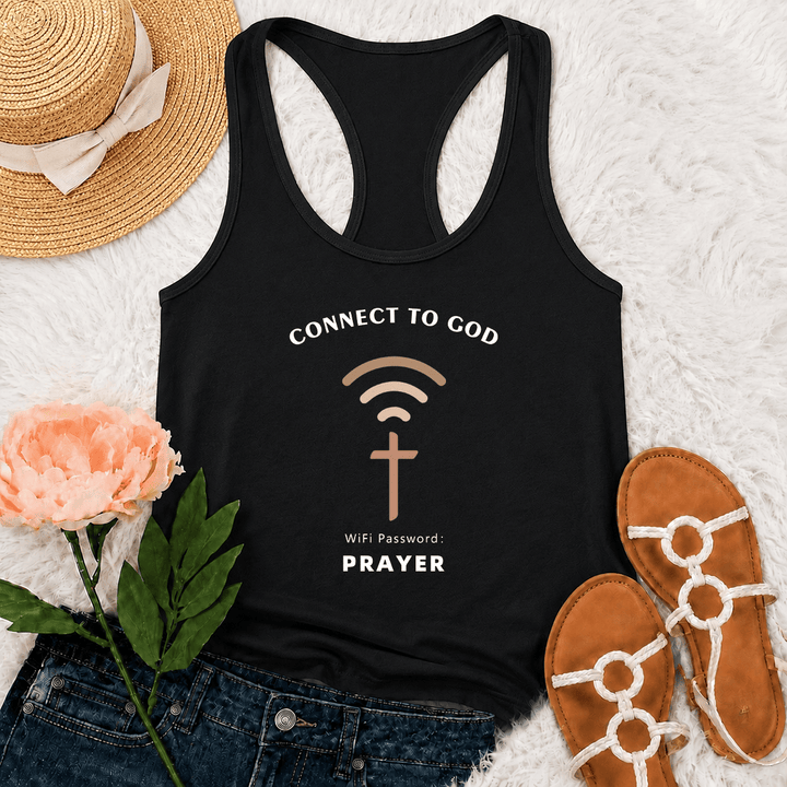Christianartworkshop Connettiti a Dio Segnale Wifi Croce Grafica Password Wifi Preghiera Casual Ispirazionale Canotta Racerback - Nero - 2XL - image 0
