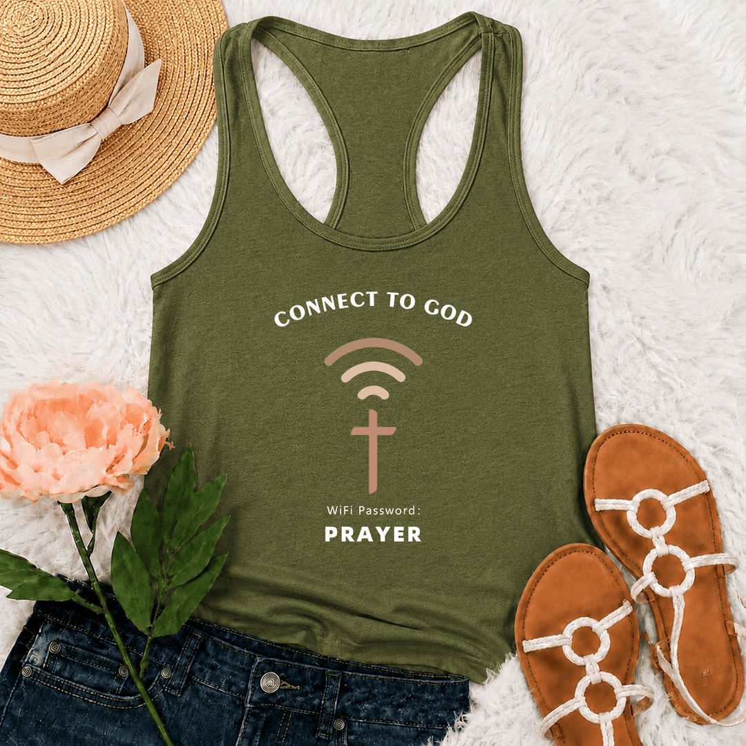 Christianartworkshop Connettiti a Dio Segnale Wifi Croce Grafica Password Wifi Preghiera Canotta Racerback Casual Ispirazionale - Verde militare - 2XL - image 18