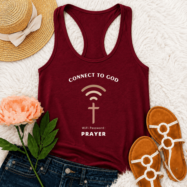 Christianartworkshop Connettiti a Dio Segnale Wifi Croce Grafica Password Wifi Preghiera Canotta Racerback Casual Ispirazionale - Vino - 2XL - image 6