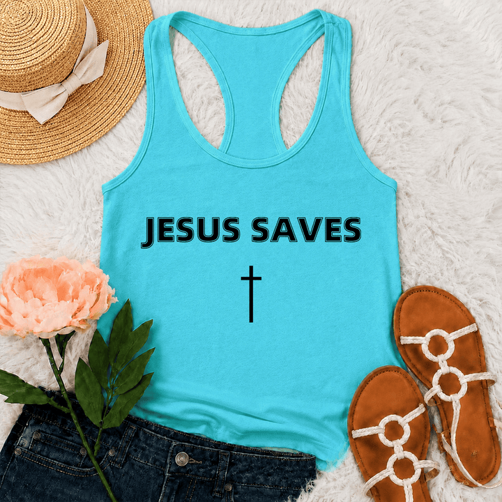 Christianartworkshop Canotta da corsa con scritta "Jesus Saves Bold Block Letter Simple Vertical Cross Minimal Graphic Racerback" - Menta - 2XL - image 0