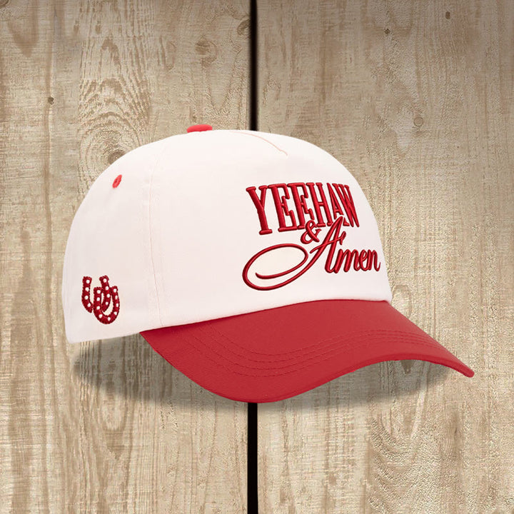 Christianartworkshop Cappellino da baseball regolabile in stile western con ricamo frontale a ferro di cavallo e scritta in stampatello maiuscolo e corsivo in grassetto. - Rosso - image 3