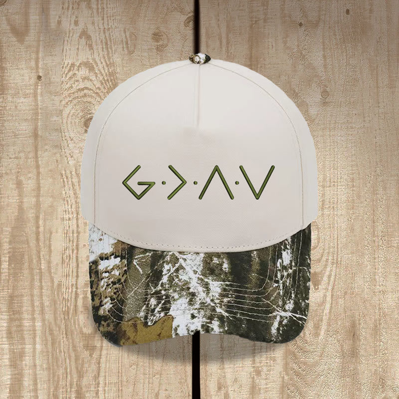 Christianartworkshop Cappellino da baseball con ricamo frontale a forma di lettera geometrica sottile. - Camouflage e beige - image 0