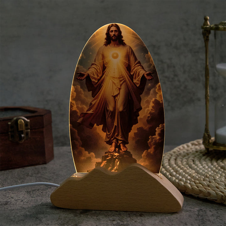 Christianartworkshop Lampada da tavolo con motivo di splendore divino, cielo nuvoloso, stampa sacra, luce notturna rilassante per il riposo. - image 4