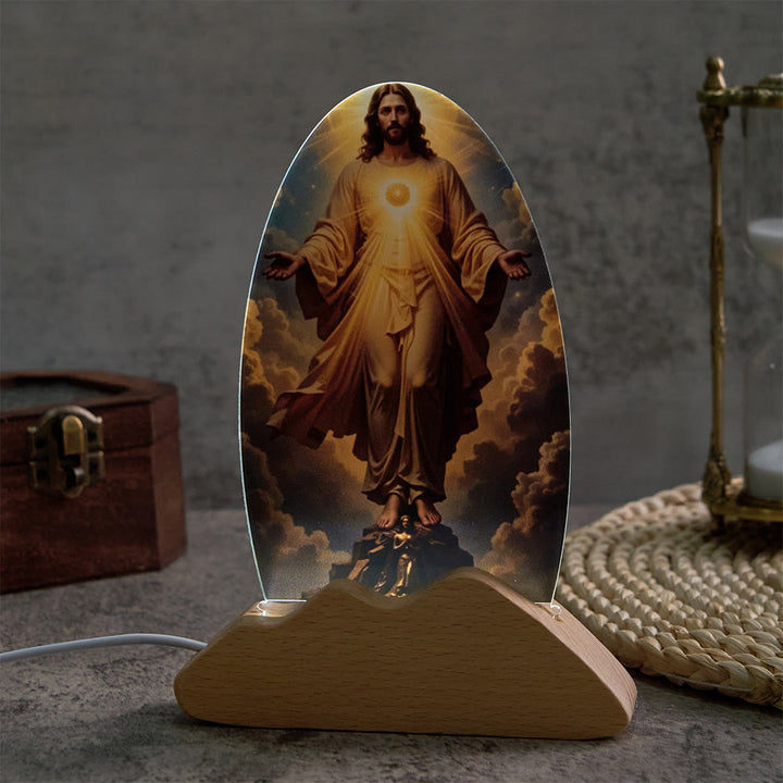 Christianartworkshop Lampada da tavolo con motivo di splendore divino, cielo nuvoloso, stampa sacra, luce notturna rilassante per il riposo. - image 3