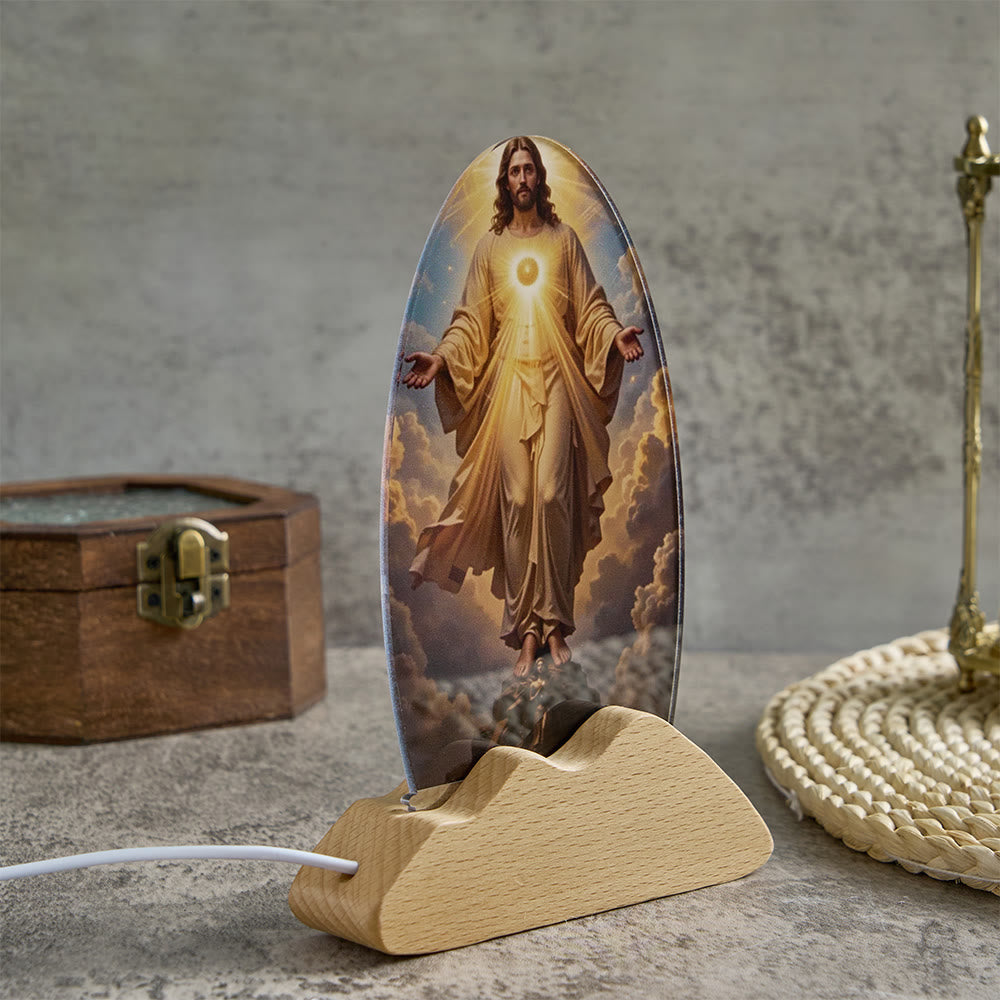 Christianartworkshop Lampada da tavolo con motivo di splendore divino, cielo nuvoloso, stampa sacra, luce notturna rilassante per il riposo. - image 1